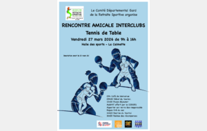 Tournoi interclubs de tennis de table, vendredi 27 mars 2026, feuille de route